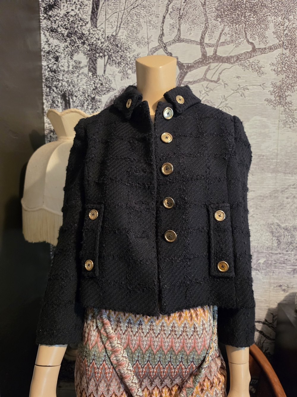 Vintage Sophy Curson Y2K Cropped Tweed Jacket Gold Button EUC Size 2